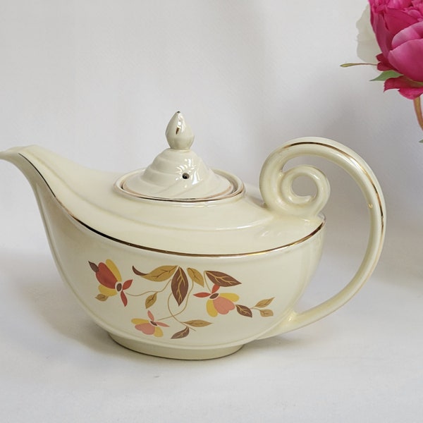 Halls Superior Teapot ~ Aladdin Style ~ Cream Colored Signature Floral Design ~ Mid Century