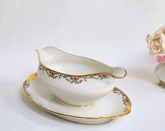 Salsera Meuse de Vignaud con plato inferior incorporado: c. 1920 ~ Desconchada
