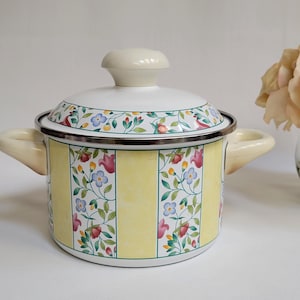 Vintage Villeroy & Boch 2 Quart Metal Stew Pot: &quot;Virginia&quot; Pattern Porcelain Made in Germany
