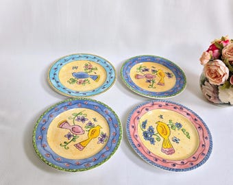 Sango-set van 4 saladeborden ~ Birds & The Bees-patroon ~ Grillig ontwerp ~ 1 kleine chip