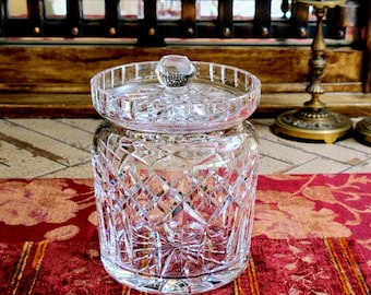 Barattolo per biscotti e coperchio in cristallo Waterford ~ Modello Lismore vintage ~ Barattolo a forma di botte ~ Firmato ~ Irlanda