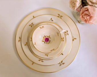 Juego de vajilla vintage Lenox: Un juego de 5 piezas ~ Modelo Rhodora, elegante porcelana fina estadounidense ~ casi impecable