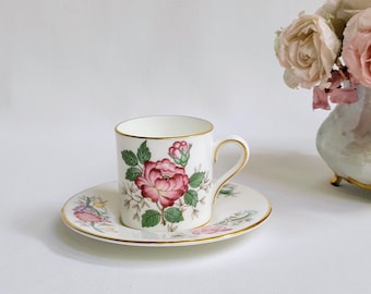 Wedgwood Bone China Demitasse Cup and Saucer: Charnwood Floral Pattern Made in England