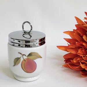 Royal Worcester Egg Coddler ~ Standard Size ~ Peach and Berry Pattern on Bright White Fine Porcelain ~ Made in England ~ Pristine