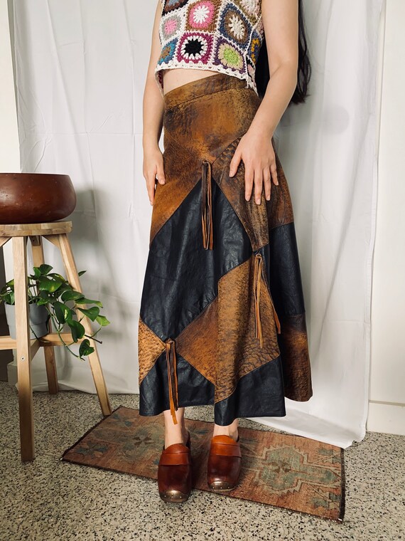 70s Leather Patchwork Skirt