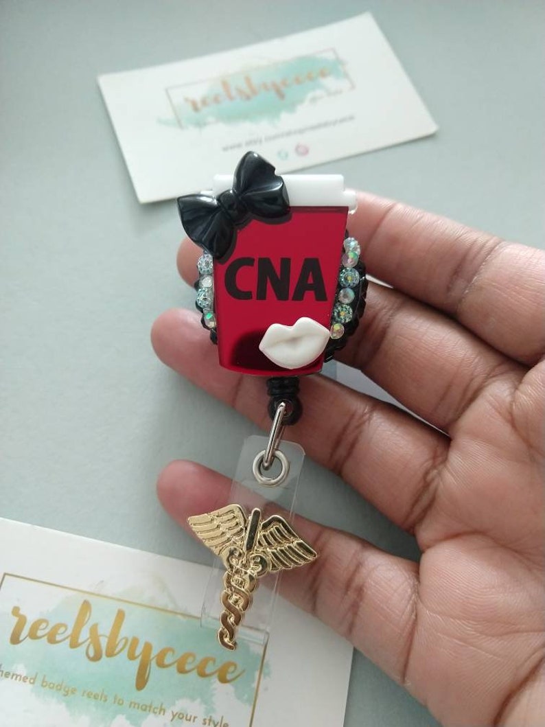Work ID badge holder Badge Reel Tall Coffee CNA Name Badge