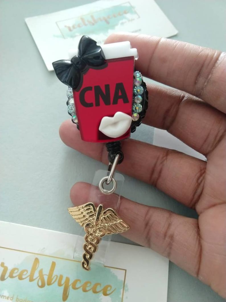 Work ID badge holder Badge Reel Tall Coffee CNA Name Badge