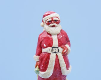 Papai Noel em giz vintage de 6" de altura com saco de brinquedos