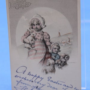 1922 Artista assina cartão postal alemão de Páscoa R. Kratki