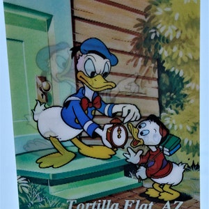 Vintage Walt Disney Produktionen Lenticular Postkarte mit Donald Duck und Neffen
