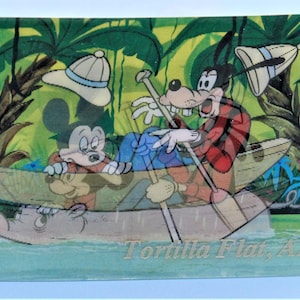 Vintage Walt Disney Produktionen lenticular Postkarte mickey and goofy in row boat