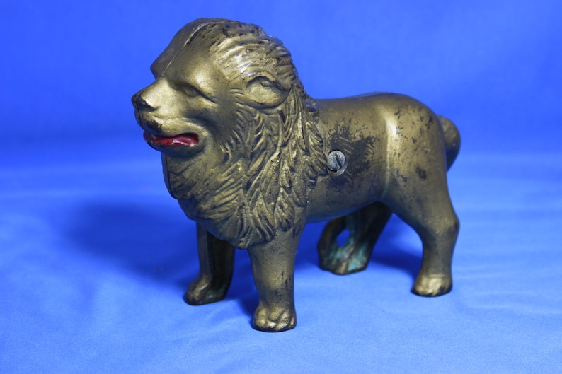 Vintage Cast Iron Lion Still Bank Etsy