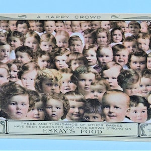 Antieke advertentie ansichtkaart "Eskey Food" Heeft een foto van baby's op de voorkant van de kaart
