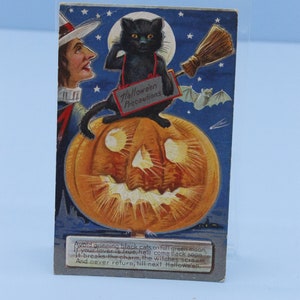 Antiguo nash # 2 Halloween postal bruja, gato negro y JOL