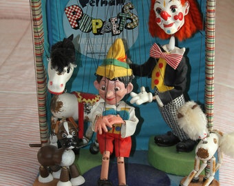 Vintage Pelham Puppet Display with Rare Bimbo the clown