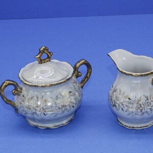 Vintage Kudo Toki lusterware creamer, sugar bowl with gold trim