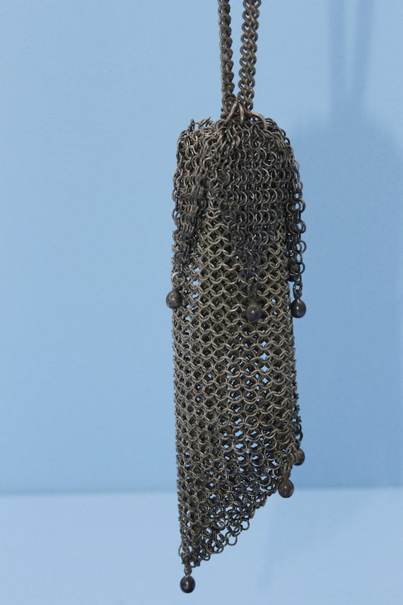 Antique Metal Mesh Flapper Purse with Chain - image 1