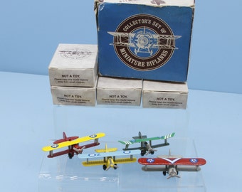 Collectors Set of Miniature Biplanes. Lot Of 4 Boeing Curtiss British SE Boxed.