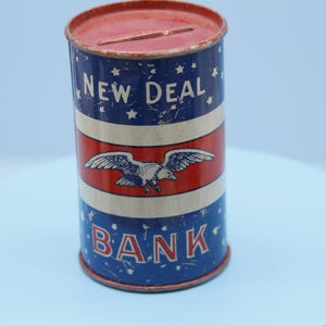 Alcancía infantil vintage con forma de águila patriótica J Chein New Deal