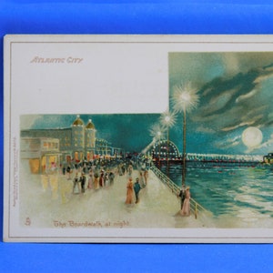 Cartão postal antecipado Raphael Tuck Calçadão de Atlantic City à noite Parte traseira indivisa Muito bem