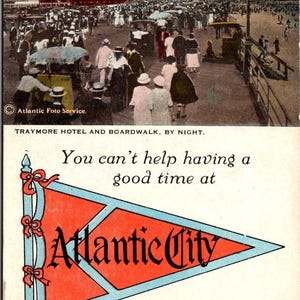 Cartão postal antigo com bandeira de Atlantic City, Nova Jersey, década de 1920.