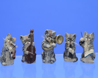 Antique miniature doll house Cat playing instrument. From Germany 1 1/2&quot; to 2&quot; high
