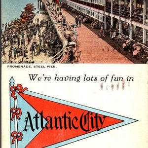 Carte postale ancienne du drapeau d'Atlantic City, années 1920.