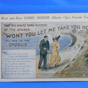 Cartão postal de Atlantic City de 1912, cantor Tenor Eddie Doerr, "Você não vai me deixar levá-lo para casa?"