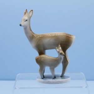 Porcelain Deer and Fawn Figurine Vintage Zsolnay Hungary Animal Art