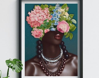 Surreal Flower Woman Collage: Blooming Beauty in Human Form - Art Print Merging Nature and Humanity - Enchanting Fusion of Grace and Floral