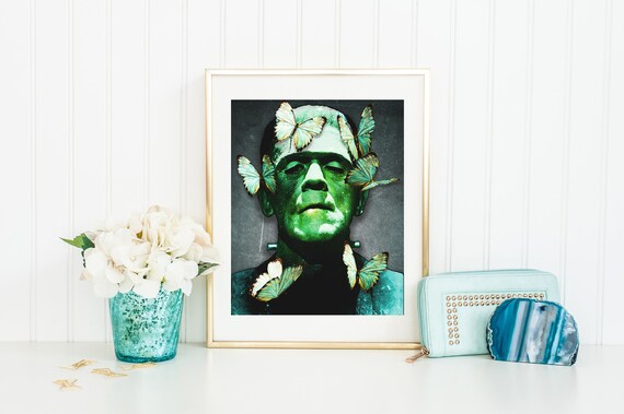 Surreal Frankenstein with Butterflies: Misunderstood Harmony - Thought-Provoking Collage Art - Beauty Amidst Eerie, Character Reimagined
