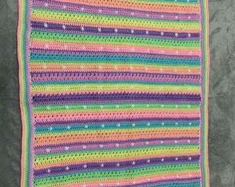 Handmade rainbow baby pram blanket