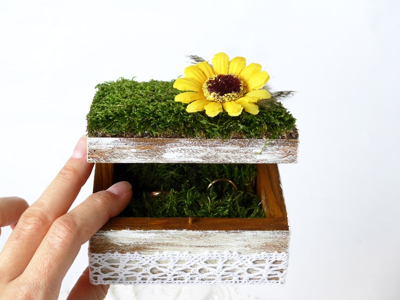 Sunflower ring box rustic personalised proposal Wedding