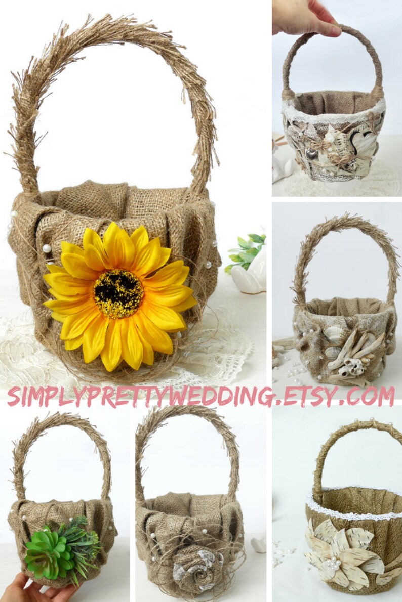 Rustic girl basket Wedding burlap Flower girl basket Barn Etsy