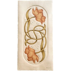 Intertwined | Embossed, Original, Hand-Carved Relief Print, Block print, Tulip and Clover Linocut