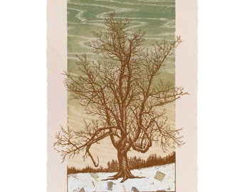 Rich Mountain Road | Original, Hand-Carved Relief Print, Block Print, Tree Woodcut