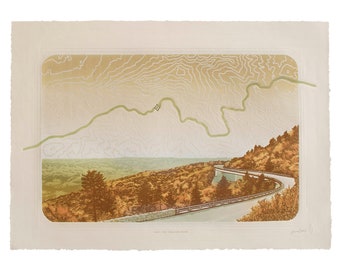 Take the Long Way Home | Embossed, Original, Limited Edition Block Print, Blue Ridge Parkway, Viaduct, Appalachian Mountains