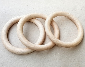 Wooden rings 70 mm 2,8 inches, CHOOSE QUANTITY, 1/3/5/7 pcs, Beech wood rings, Unfinished Natural Wooden toys, Natural wood toy