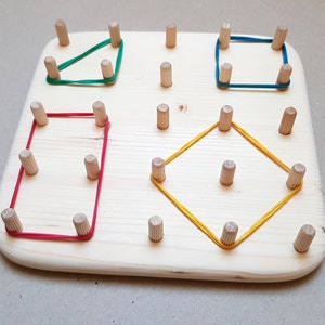 Montessori geoboard, HOGE KWALITEIT, Pegboard, ontwikkelingsspeelgoed, educatief speelgoed, wiskunde voor peuters, rubberen bandbord, Holz Spielzeug afbeelding 1