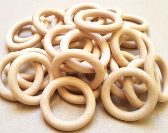 Großhandel 100 Stück Holz Ringe, 56 mm 0,22 Zoll, hochwertige glatte Buche Holz Ringe, unbehandeltes natürliche Holzspielzeug, natürliche Holz Ringe