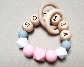 Baby shower gift with name, Personalized silicone rattle, Baby girl gift, Baby girl rattle, Personalized baby toy, Gift for baby, Droo toys