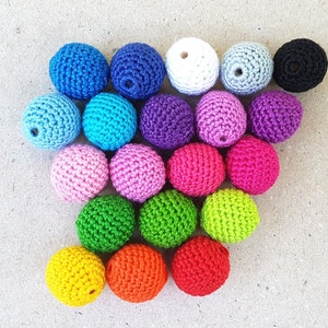 Crocheted beads 20pcs 18mm, Thread beads, Rainbow beads, Wooden beads, Cotton beads, Color beads, Round beads, Crochet beads, DIY Supplies