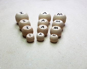 Wooden letter beads, engraved wooden beads, beads for personalization, round wooden beads, letter beads for jewelry, beads for toys