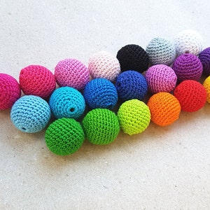 Cotton beads 20pcs 20mm, Thread beads, Rainbow beads, Wooden beads, Crocheted beads, Color beads, Round beads, Crochet beads, DIY Supplies