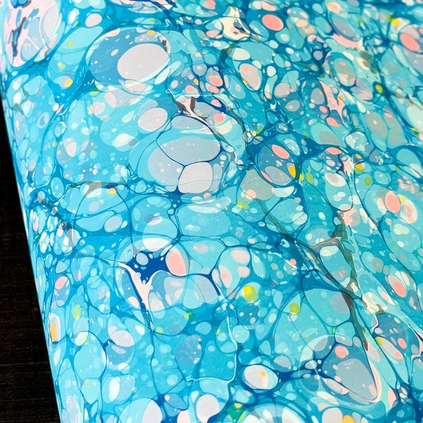 A1 - Double Blue Stone Marbled Paper - for bookbinding, découpages and paper cratfs