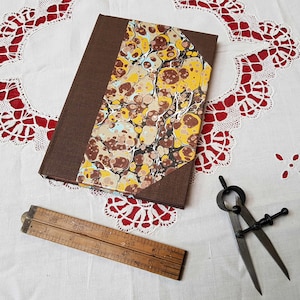 A5 Notebook - Raw Umber and Ochre Marbled Journal - Handmade - Lined and Plain