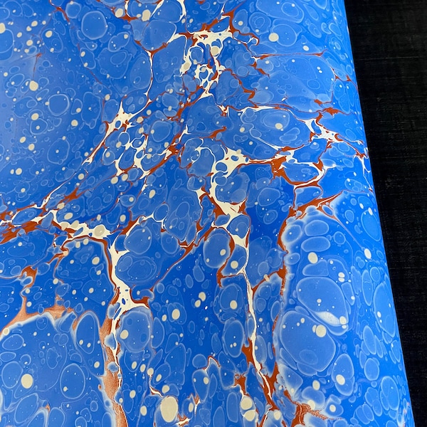 1 x A1. Cobalt and Copper Shell Marbled Paper - for bookbinding, découpage and paper crafts