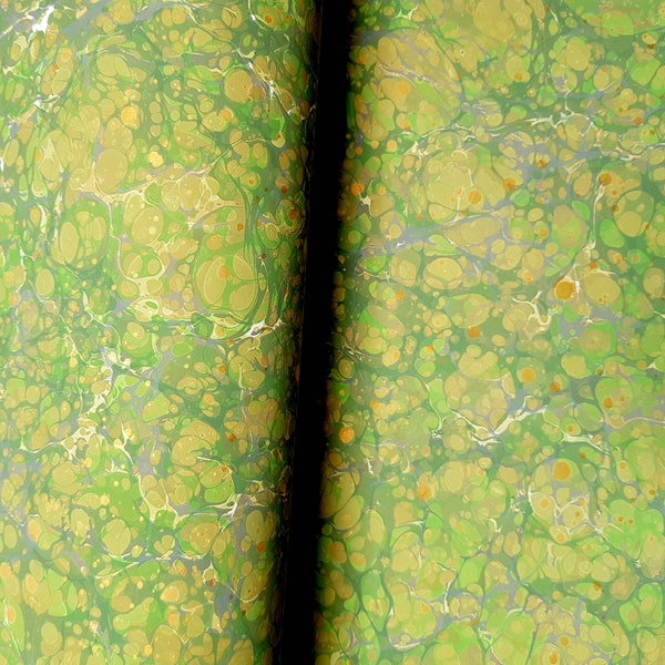 Moss Green Stone Marbled Paper - 2 x A1 - for bookbinding, découpage and paper crafts