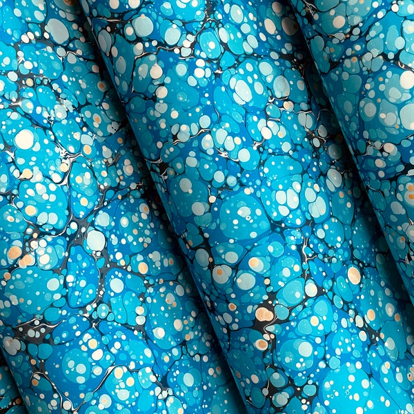 A2 - Twitlight Blues Marbled Paper - for bookbinding, paper cratfs and découpage