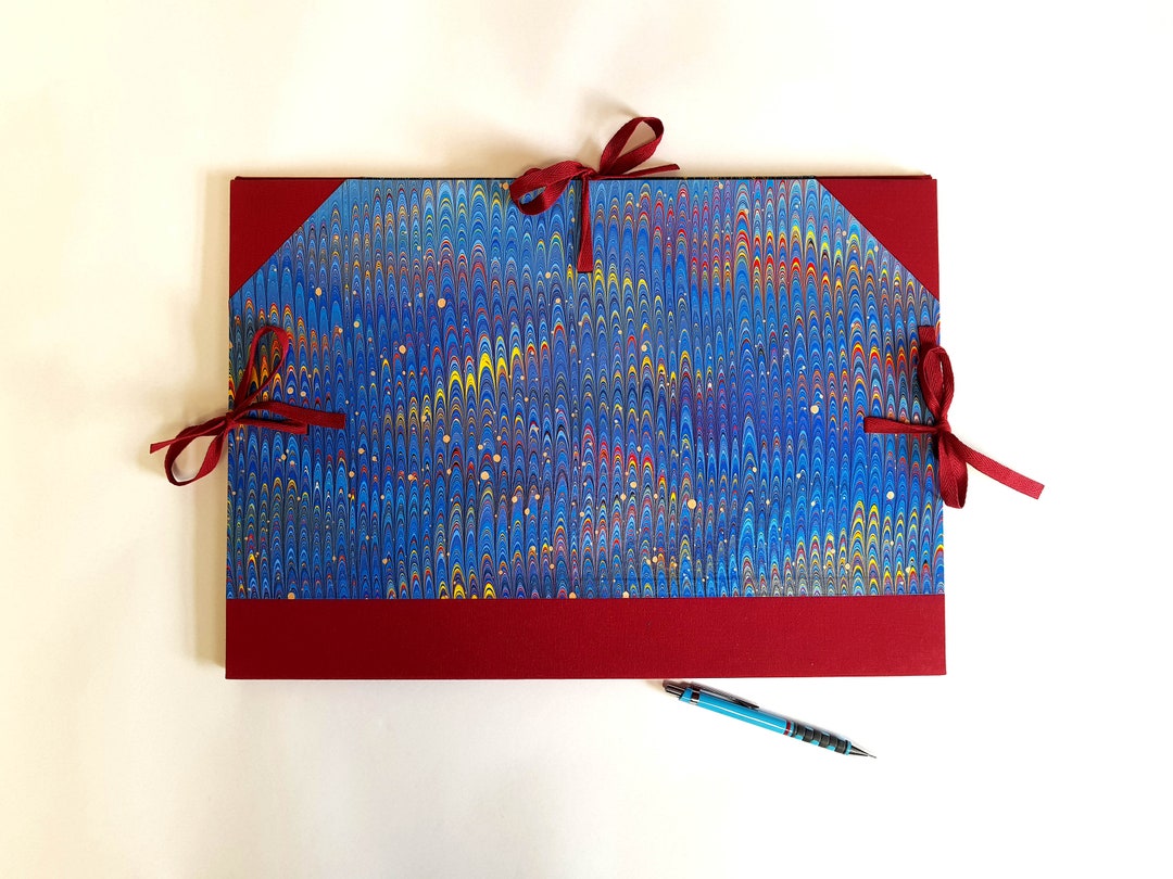 A3 Artist Portfolio Folder Blue Nonpareil Marbled Paper Handmade Etsy